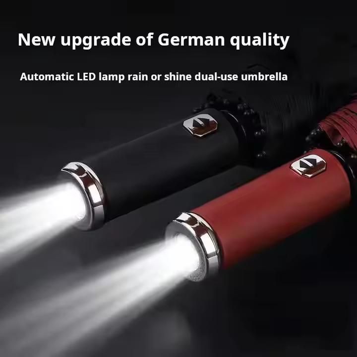 Automatic Umbrella with LED Light – Foldable 3-Fold Umbrella with UPF50+ UV Protection