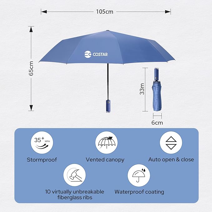 Automatic Umbrella with LED Light – Foldable 3-Fold Umbrella with UPF50+ UV Protection